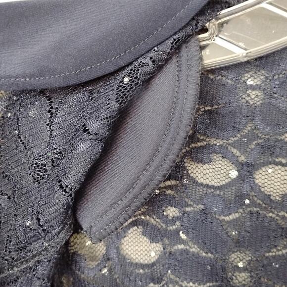 R&M Lace Sequins Open Cardigan Size Small Dark Blue Long Sleeve Ruffle - Picture 8 of 9
